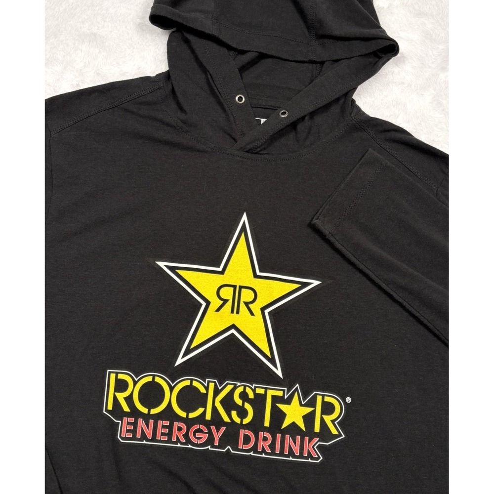 Y2K Rockstar Energy Drink Hoodie Pullover Black Men L (FIT S)Lightweight New Era